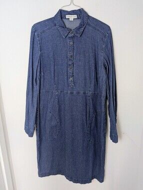 Coldwater Creek Modest Midi Denim Dress Woman Small Denim Roll tab Sleeve Sz M